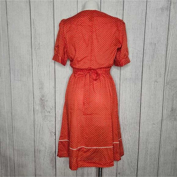 VTG 70s JCPenney Red & White Polka Dot Day Dress w Puff Sleeves - Picture 5 of 6